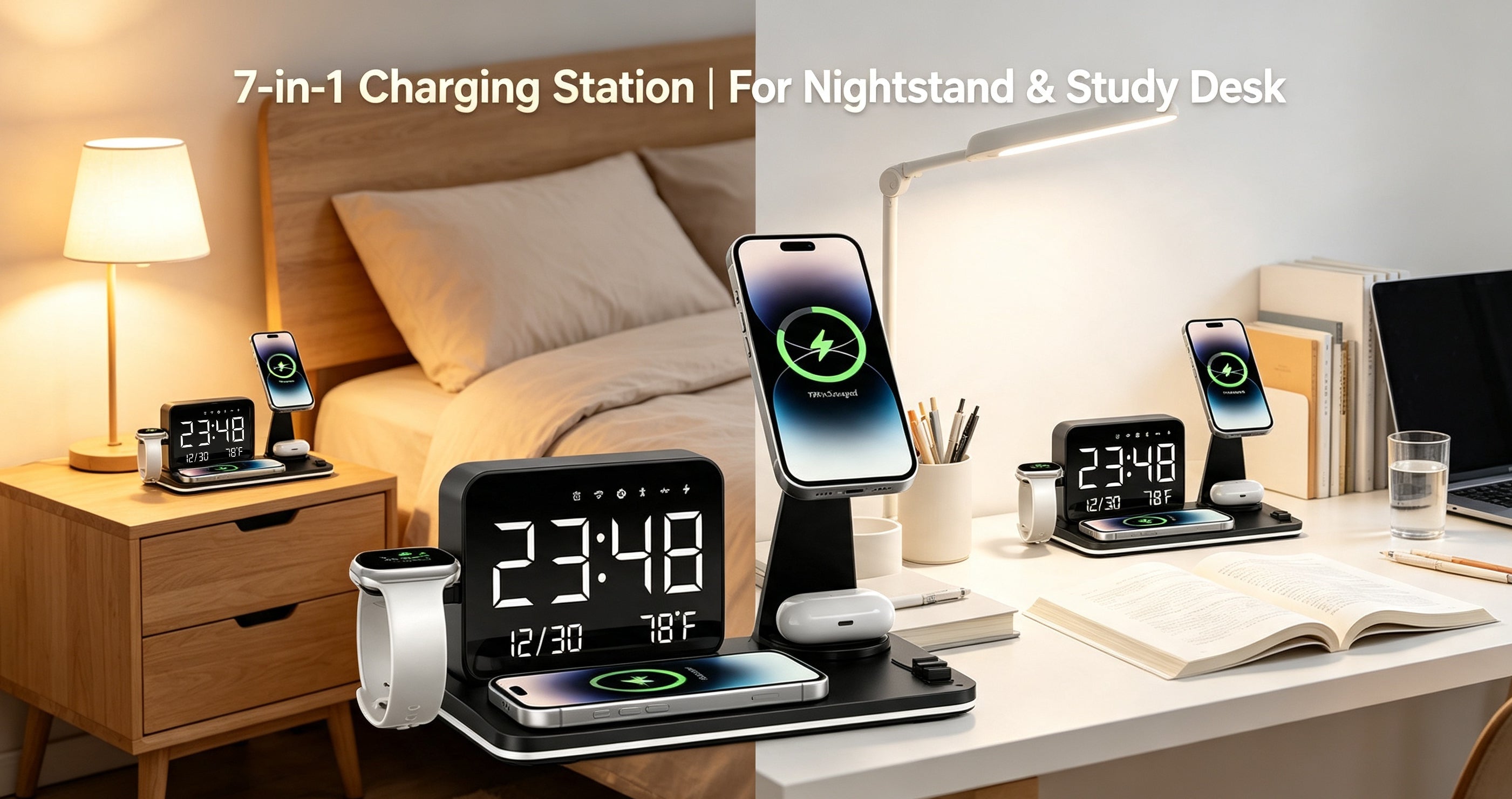 THL MC01-B 7-in-1 Charging Station: Perfect For Nightstands AND Student Desks