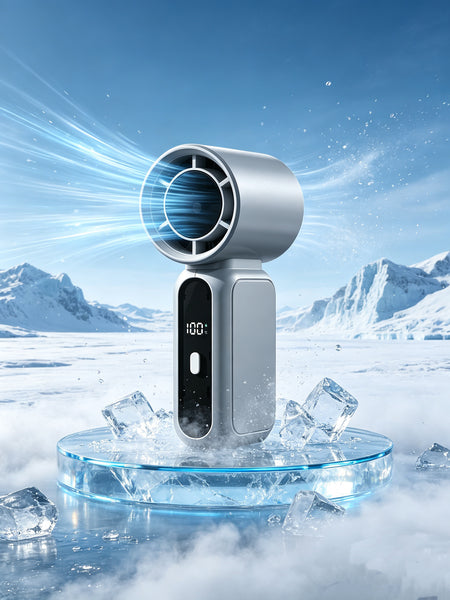 Portable Handheld Cooling Fan, 3600mAh Rechargeable Mini Turbo Fan with Digital Display, Foldable Neck Hanging Personal Fan for Outdoor Travel
