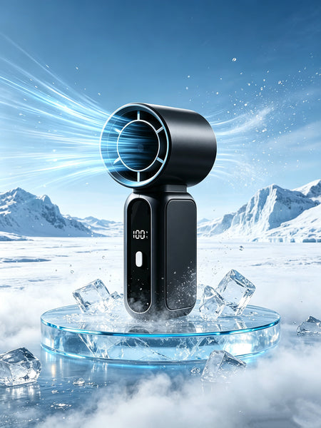 Portable Handheld Cooling Fan, 3600mAh Rechargeable Mini Turbo Fan with Digital Display, Foldable Neck Hanging Personal Fan for Outdoor Travel
