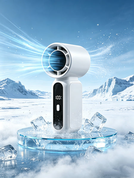 Portable Handheld Cooling Fan, 3600mAh Rechargeable Mini Turbo Fan with Digital Display, Foldable Neck Hanging Personal Fan for Outdoor Travel
